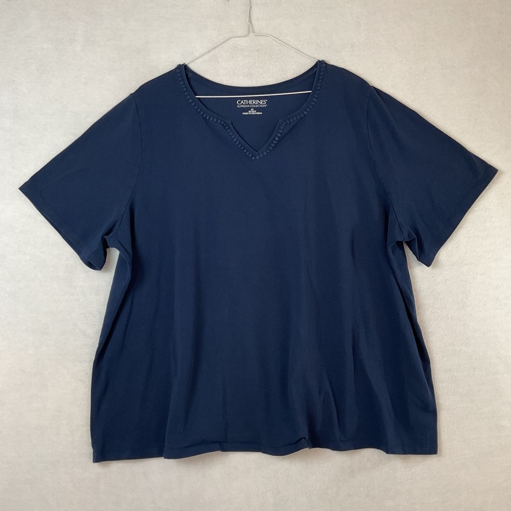 Catherines Suprema Collection Navy Blue Knit V-Neck Short Sleeve Top 3X 26/28W